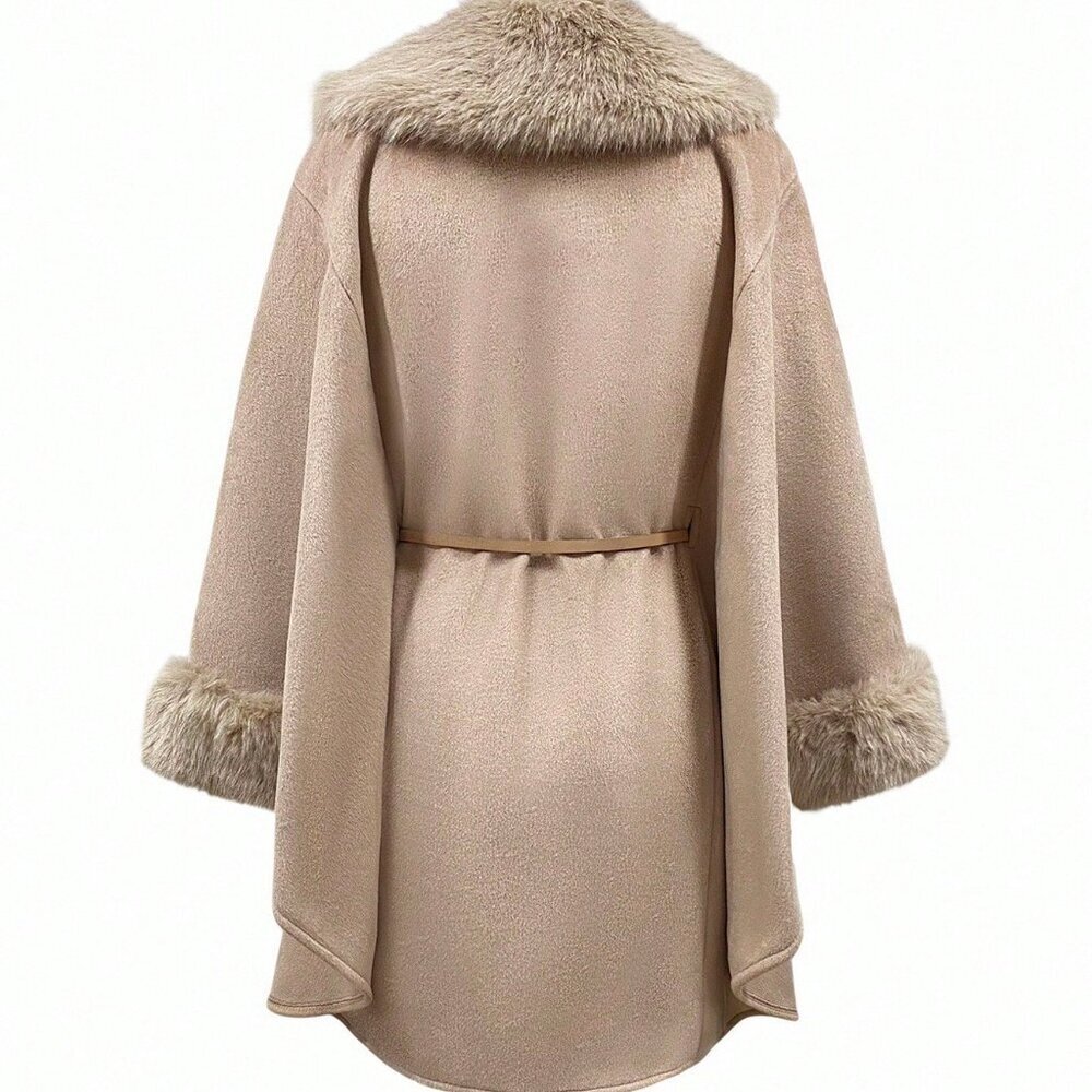 Brown Elegant Women's Hooded Overcoat - Picture 3 of 5